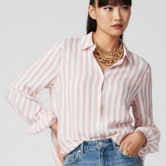 Chico's Tops - Chico's Pink and White Striped Button Down Shirt